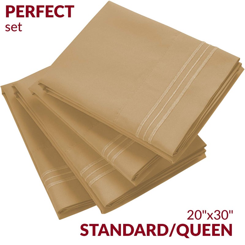 Mellanni Pillow Cases Set - 4 PC Iconic Collection Pillowcases - Hotel Luxury, Extra Soft, Cooling Pillow Covers - Wrinkle, Fade, Stain Resistant (Standard/Queen 20" x 30", Beige) - Image 2